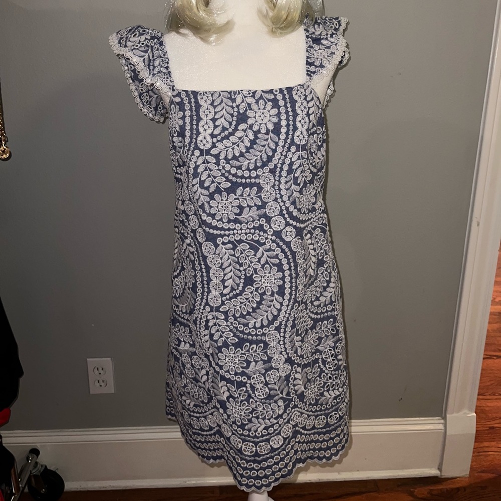 Alice and Olivia Blue and White lace dress.